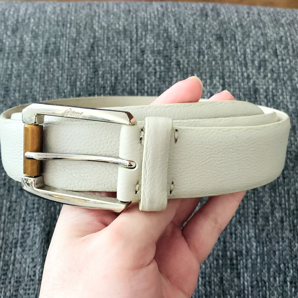Authentic Brioni Beige Grained Italian Leather Belt